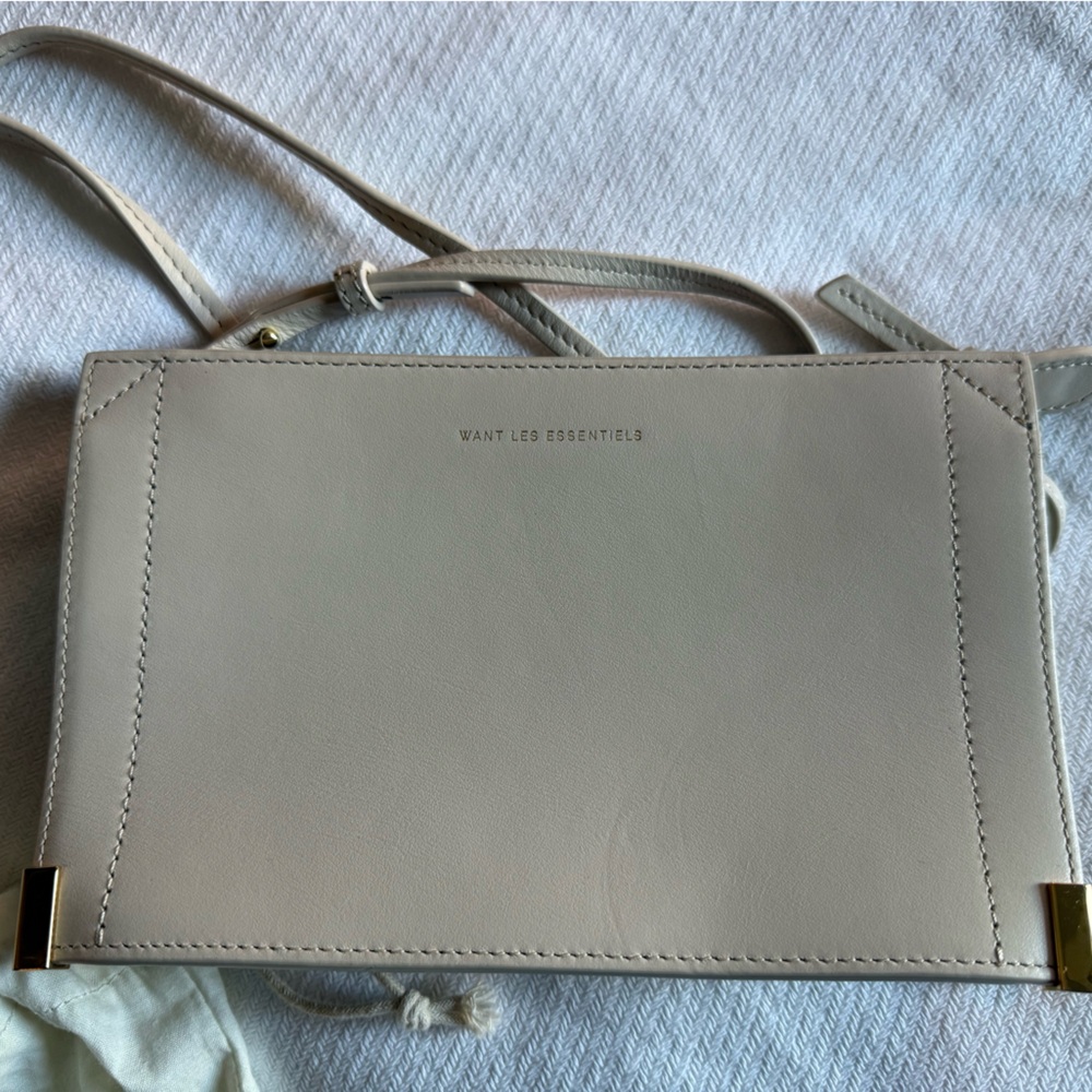 WANT Les Essentiels Cream Crossbody Bag with Gold Accents